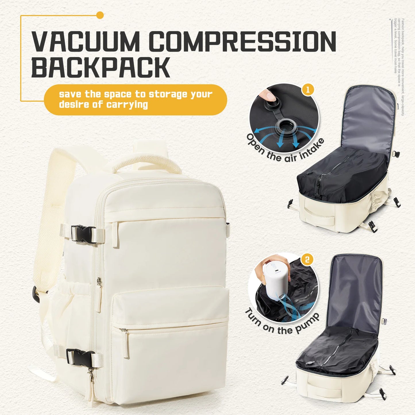 Men Vacuum Compression Backpack 15.6in Laptop Backpack Expand Hiking Vacuum Travel Backpack, Ryanair Backpack 40x20x25 Cabin Bag