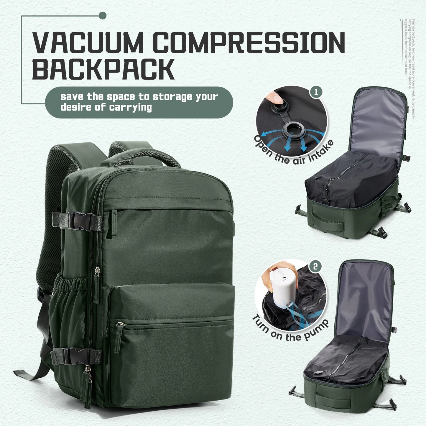 Men Vacuum Compression Backpack 15.6in Laptop Backpack Expand Hiking Vacuum Travel Backpack, Ryanair Backpack 40x20x25 Cabin Bag