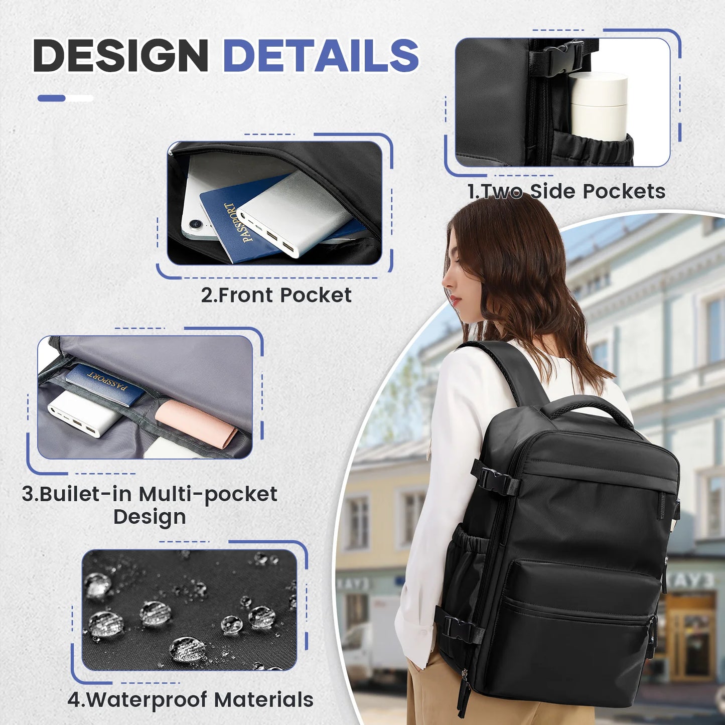 Men Vacuum Compression Backpack 15.6in Laptop Backpack Expand Hiking Vacuum Travel Backpack, Ryanair Backpack 40x20x25 Cabin Bag