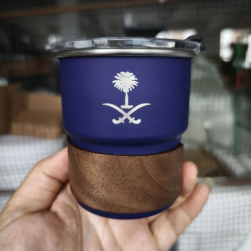 The national emblem of Saudi Arabia logo Stainless Steel Cup Beer Mug with Lid 300ml Outdoor Camping Coffee Mug Wholesale Custom