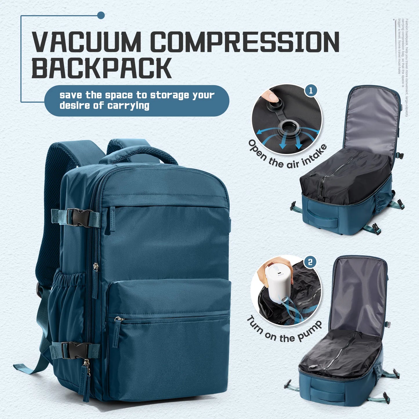 Men Vacuum Compression Backpack 15.6in Laptop Backpack Expand Hiking Vacuum Travel Backpack, Ryanair Backpack 40x20x25 Cabin Bag