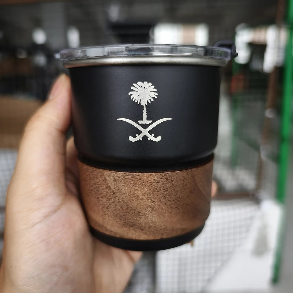 The national emblem of Saudi Arabia logo Stainless Steel Cup Beer Mug with Lid 300ml Outdoor Camping Coffee Mug Wholesale Custom