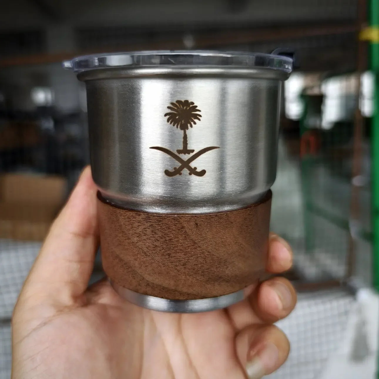 The national emblem of Saudi Arabia logo Stainless Steel Cup Beer Mug with Lid 300ml Outdoor Camping Coffee Mug Wholesale Custom